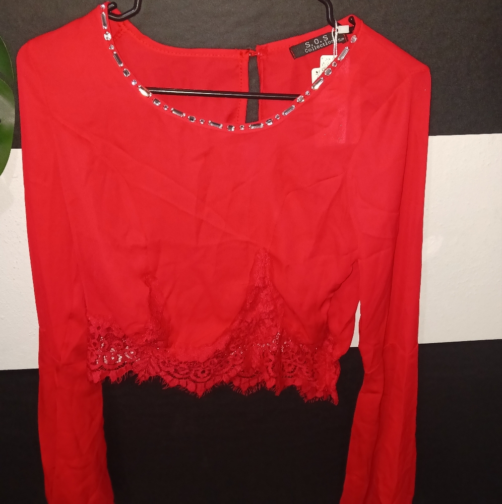 Bundle of NEW Women rhinestone bling round neck bell sleeve blouses - Picture 5 of 16